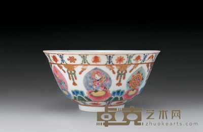 清道光 粉彩佛像纹碗 直径14.5cm